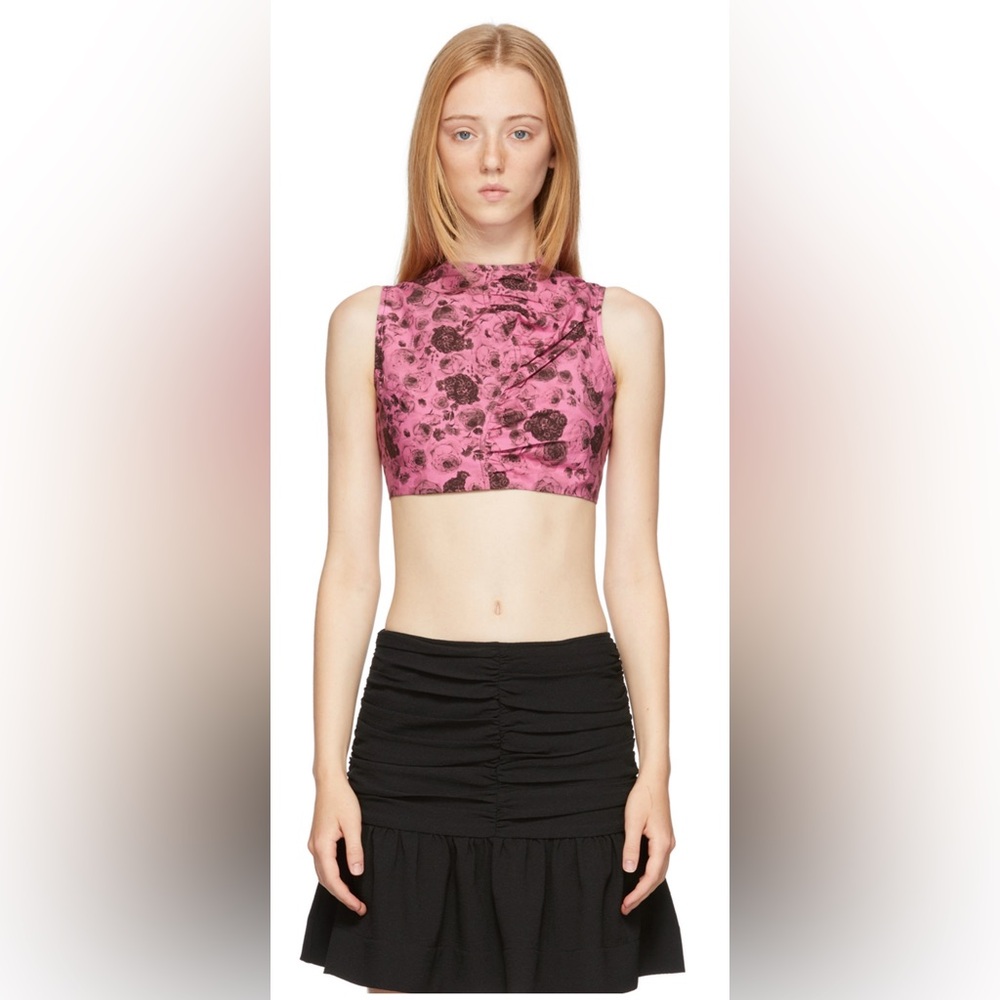 Ganni Pink Floral Crop Top